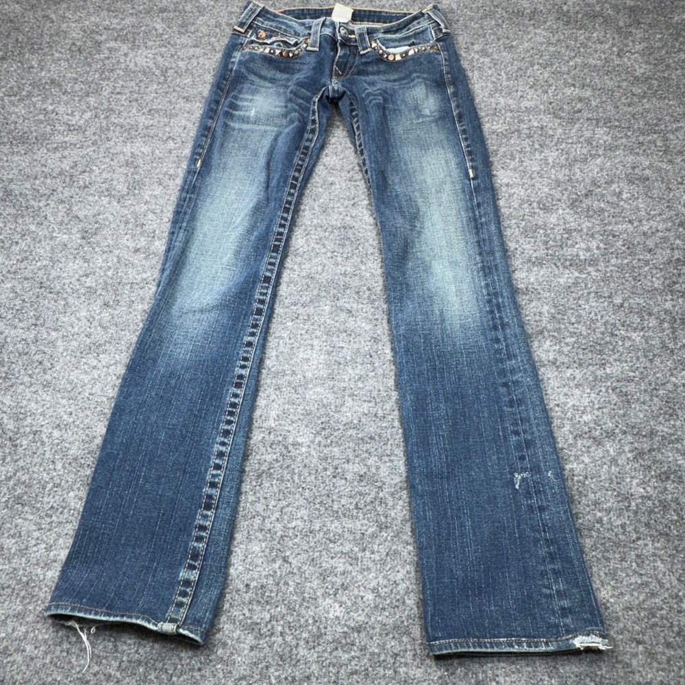 True Religion Jeans Womens 27x31 Blue Studded Joey Bootcut Y2K Low Rise Denim